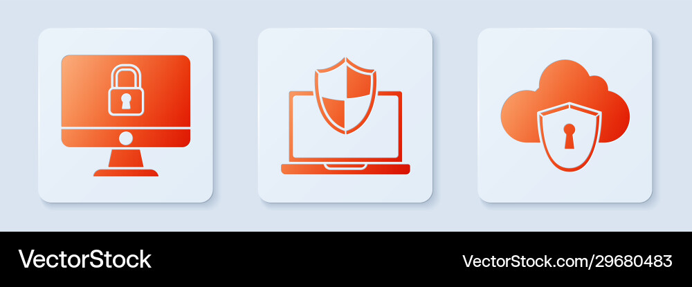 Set laptop protected with shield lock on computer Set laptop protected with shield lock on computer Vector Image