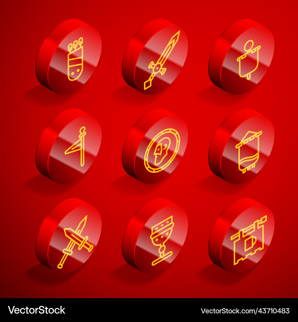 Set line quiver with arrows medieval sword flag Vector Image
