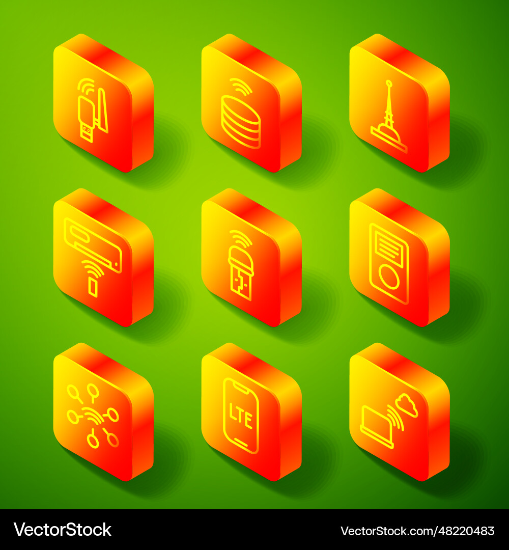 Set line usb wireless adapter smart data server Vector Image