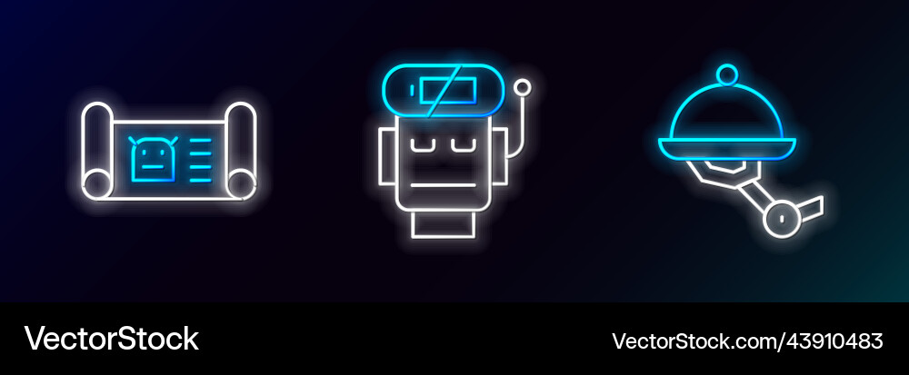 Set line waiter robot blueprint and low Set line waiter robot blueprint and low Vector Image