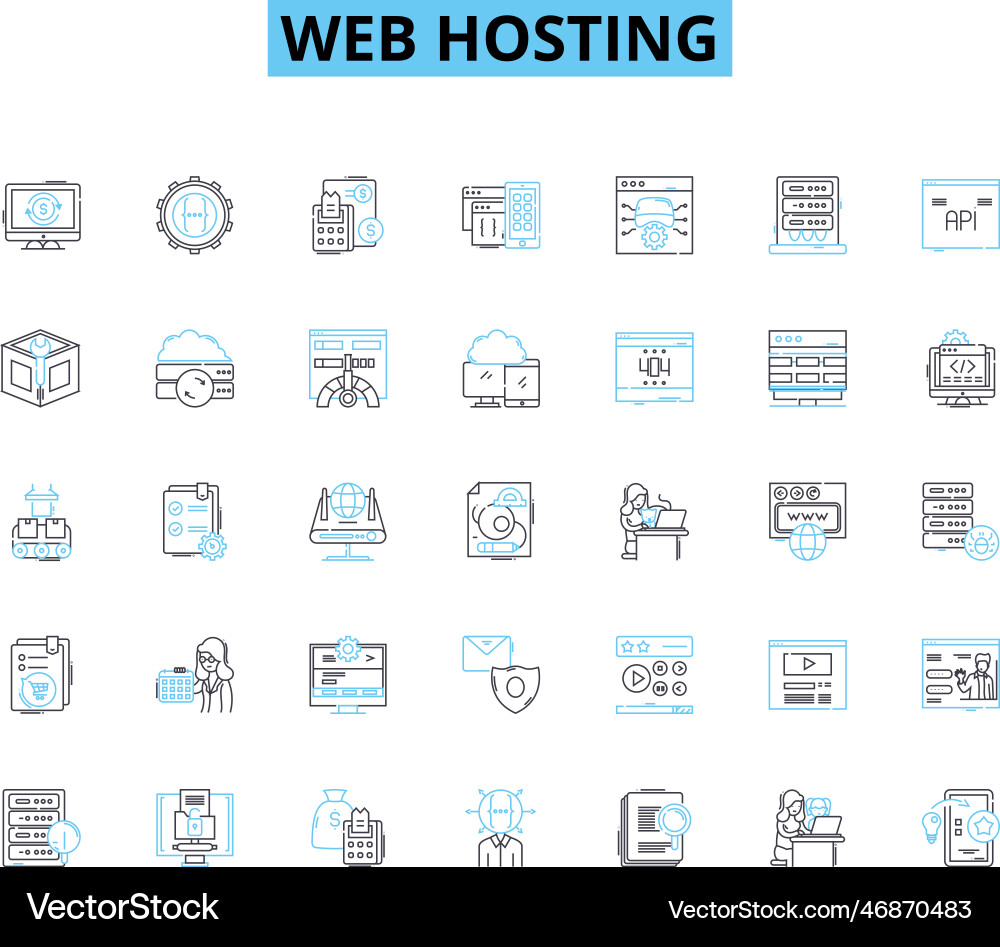 Web hosting linear icons set server Web hosting linear icons set server vector image