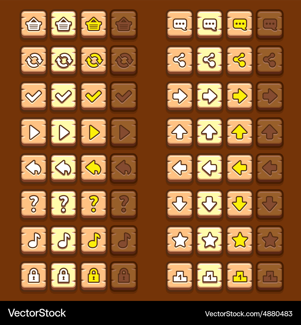Wooden Game Icons - Button Set Vector Image
