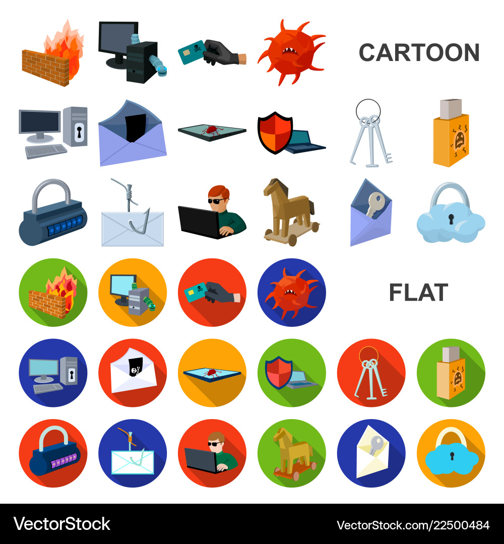 Hacker und Hacking Cartoon Icons in Set-Sammlung Hacker und Hacking Cartoon Icons in Set-Sammlung vektorbild