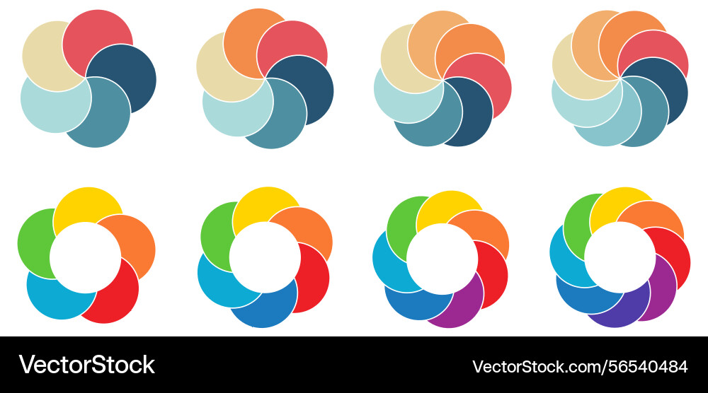 Overlapping circles arranged on larger round Overlapping circles arranged on larger round vector image