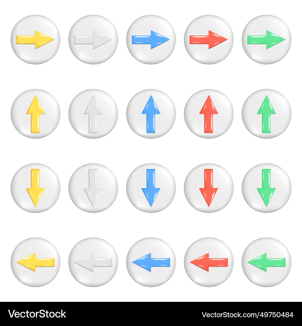 Realistic 3d colorful arrows on round button Realistic 3d colorful arrows on round button vector image