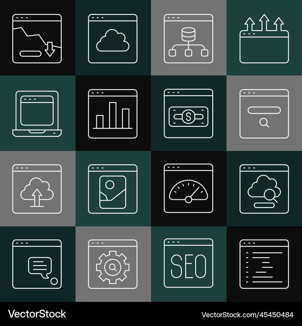 Set line browser window cloud technology data Set line browser window cloud technology data vector image