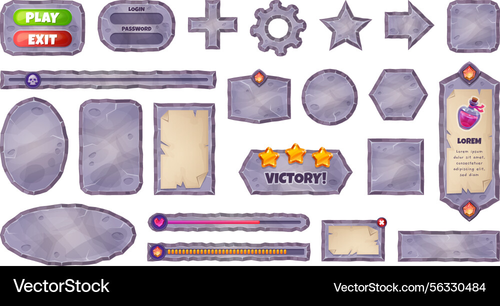 Stone game interface square circle rocks ui Stone game interface square circle rocks ui vector image