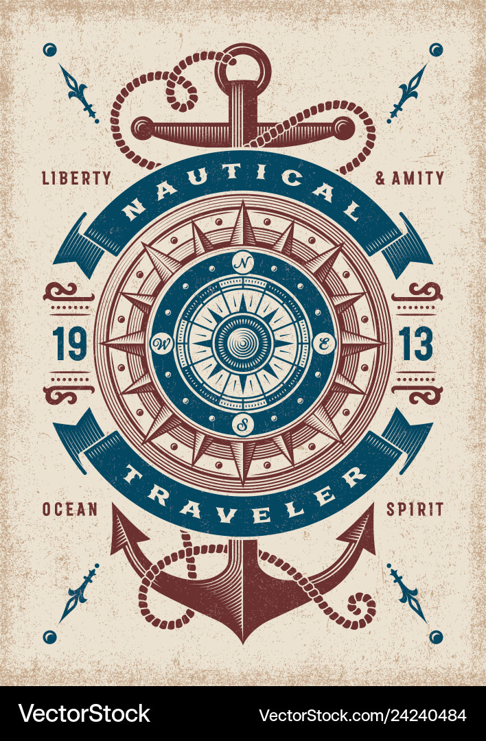 Vintage nautical traveler typography Royalty Free Vector