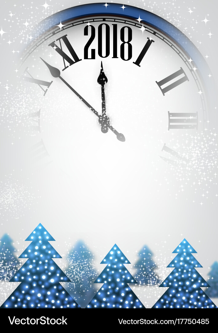 2018 new year background with clock Vector Image