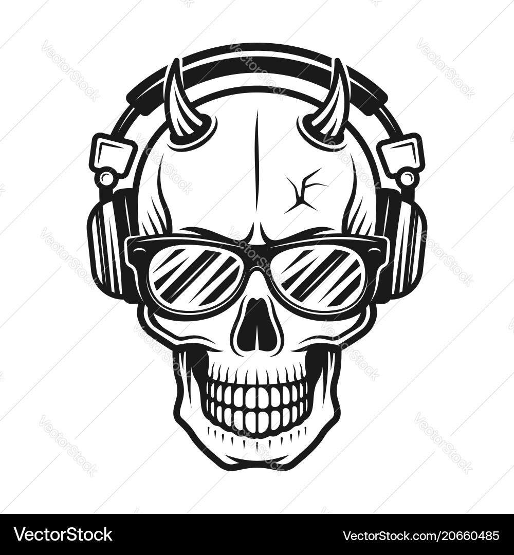 Devil Skull with Headphones Vector Image