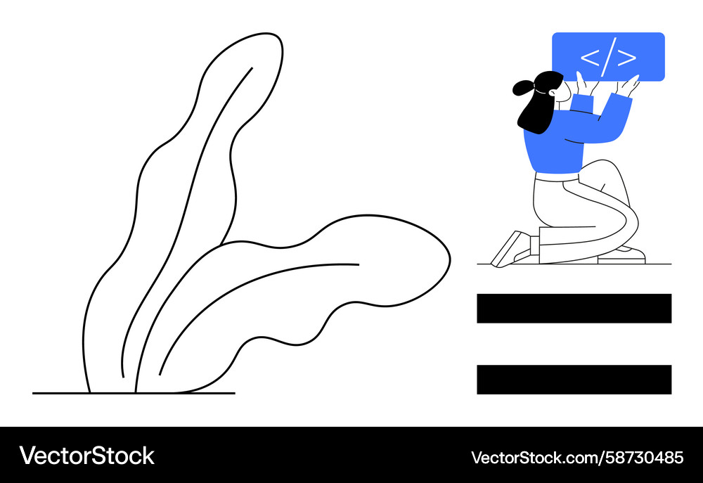 Female coder kneeling while holding a programming Vector Image