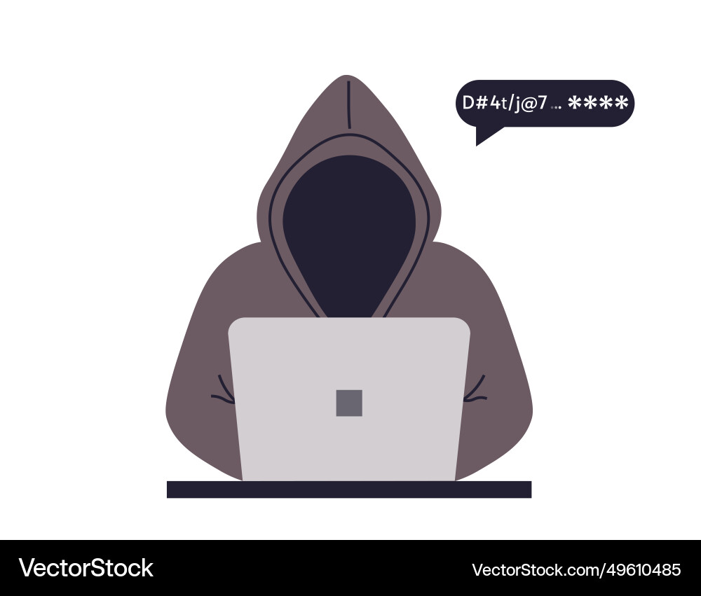 Hacker with laptop guesses password vector image