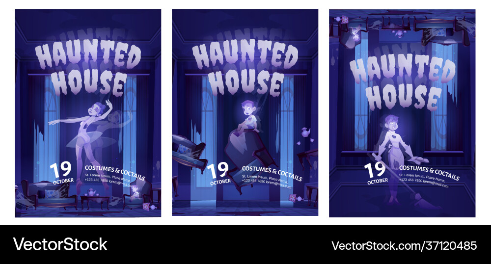 Haunted house cartoon flyers halloween party vector image