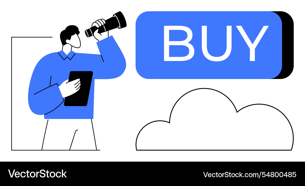 Man using telescope to make purchase decision Man using telescope to make purchase decision vector image