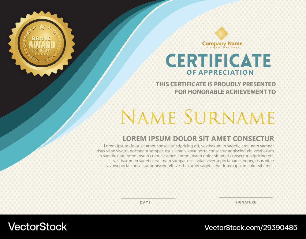 Modern certificate template with flow lines vector image