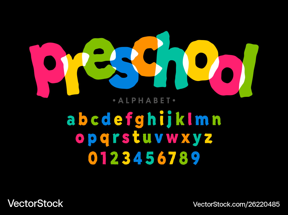 Preschool kids style colorful font alphabet Preschool kids style colorful font alphabet vector image