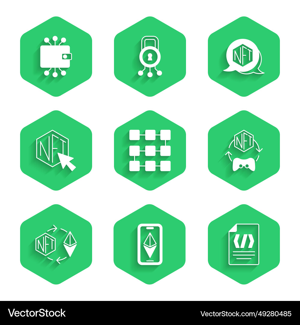 Set nft blockchain technology ethereum eth binary Set nft blockchain technology ethereum eth binary vector image