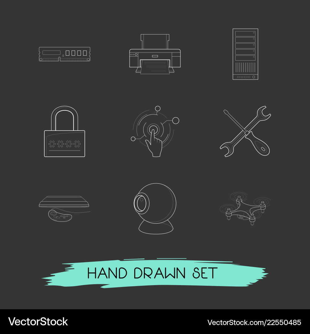 Set of tech icons line style symbols with access Set of tech icons line style symbols with access vector image