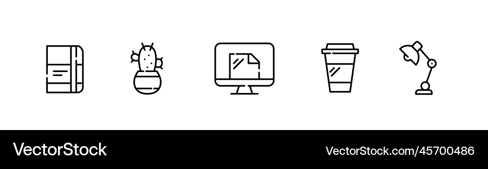 5 icons representing work space notebook cactus Vector Image