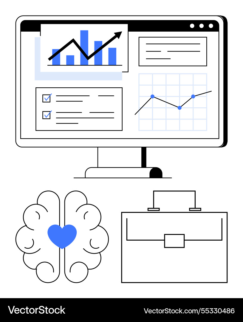 Data analysis dashboard with brain and briefcase Data analysis dashboard with brain and briefcase vector image