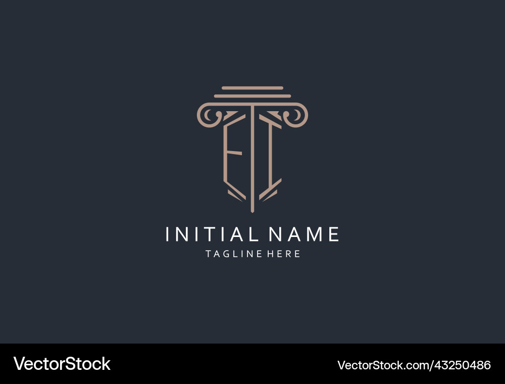 Ei monogram logo with pillar shape icon luxury Vector Image