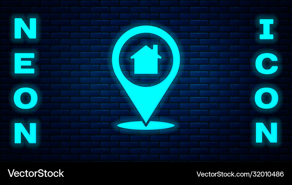 Glowing neon map pointer with house icon isolated Glowing neon map pointer with house icon isolated vector image