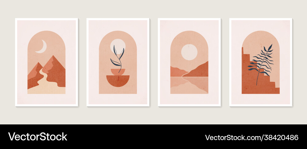 Hand gezeichnet Set abstrakt Boho Poster mit tropischen Hand gezeichnet Set abstrakt Boho Poster mit tropischen vektorbild