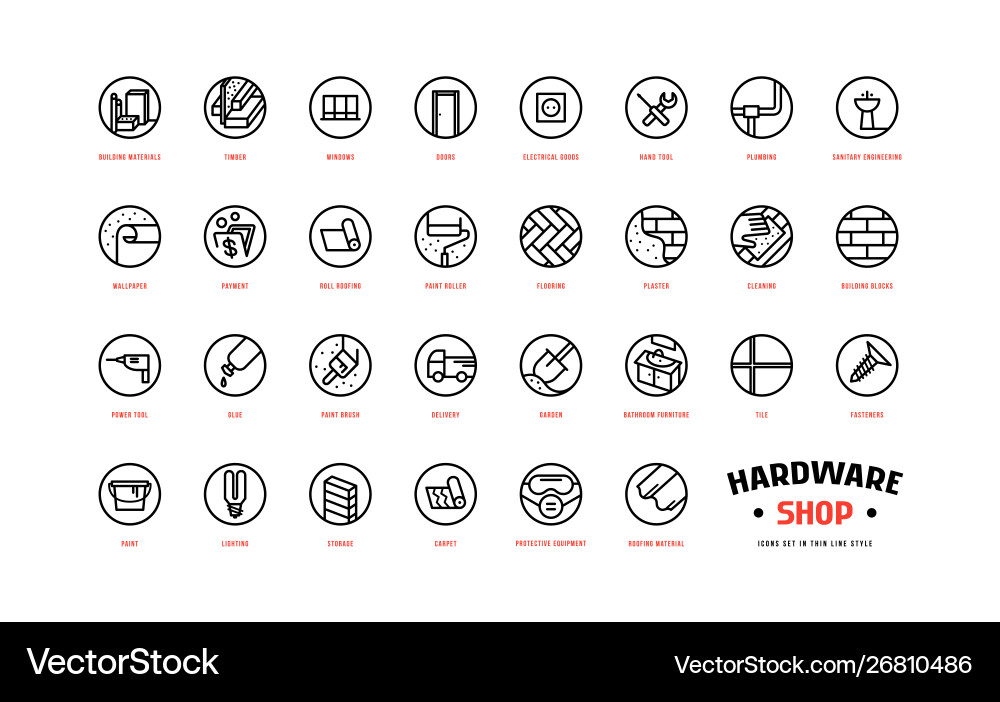 Hardware shop and building icons set Hardware shop and building icons set vector image