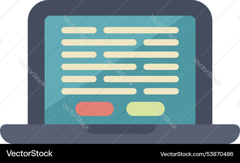 Laptop showing code on screen with buttons Laptop showing code on screen with buttons vector image