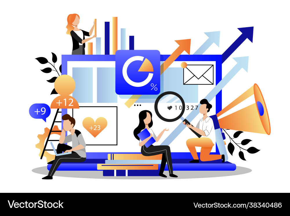 Marketers analyzes data develops product Marketers analyzes data develops product vector image