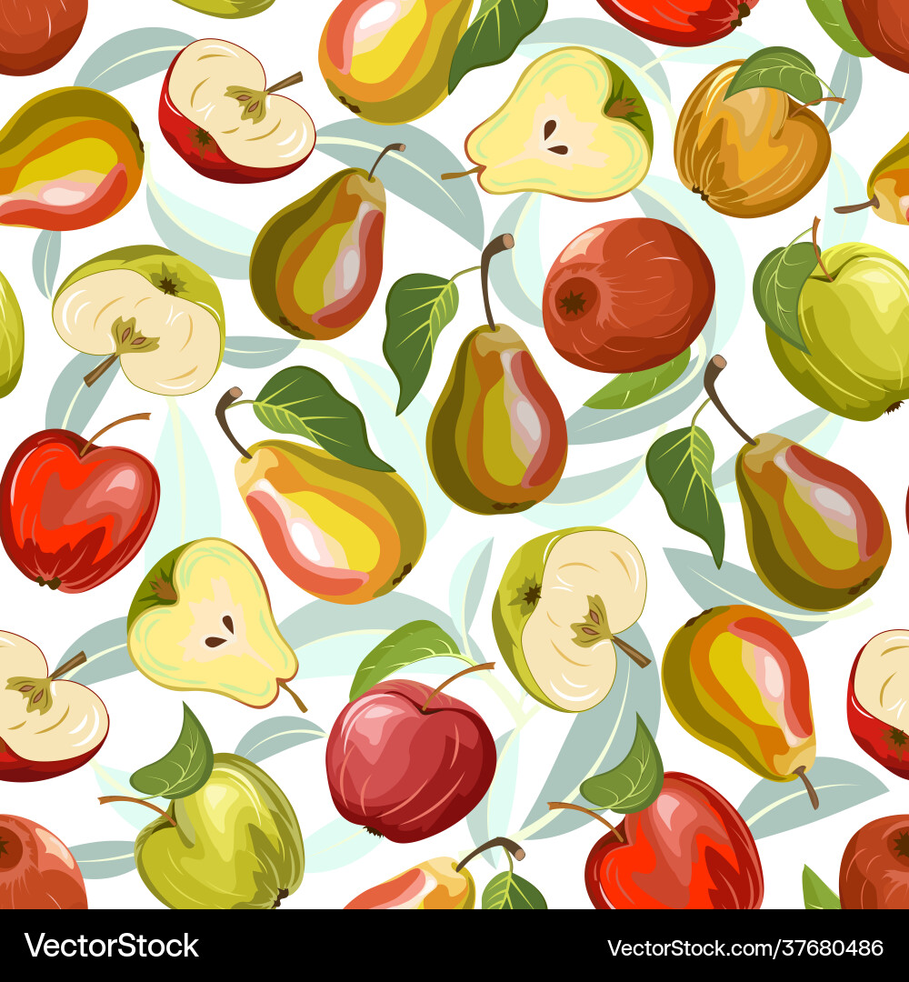 Pears and apples in a pattern Vector Image