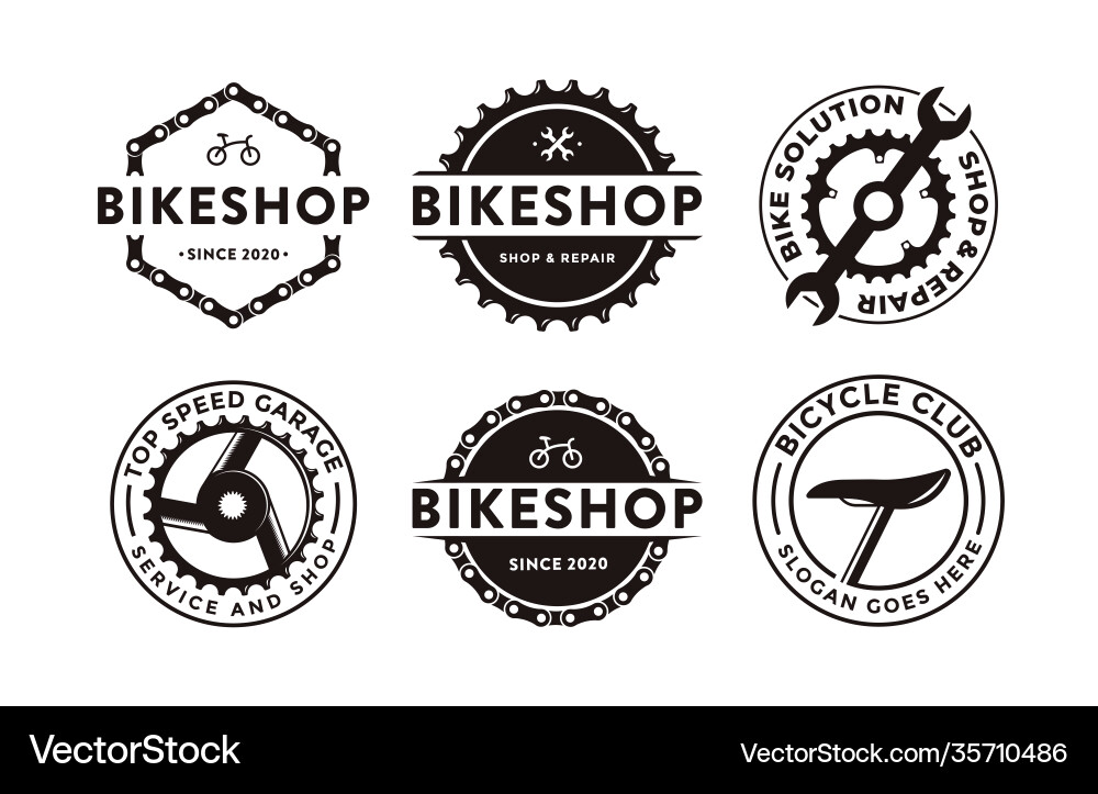 Set badge emblem bicycle shop bike club logo Set badge emblem bicycle shop bike club logo vector image