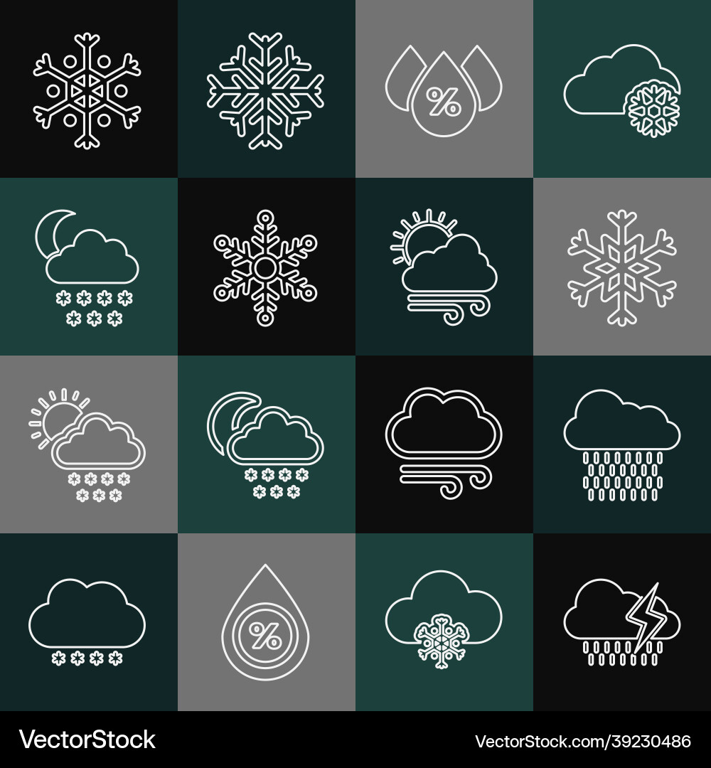 Set line cloud with rain and lightning snowflake Vector Image