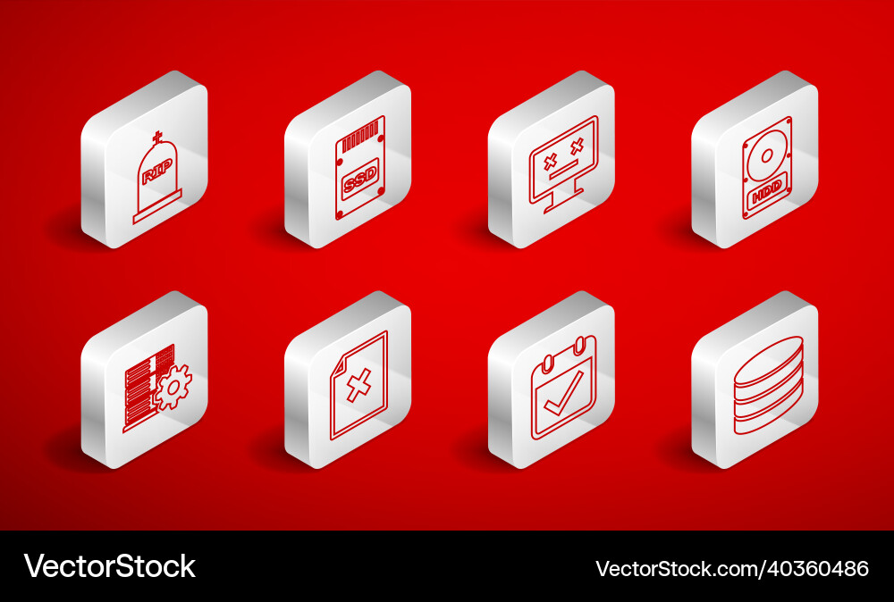 Set line database ssd card dead monitor hard Set line database ssd card dead monitor hard Vector Image