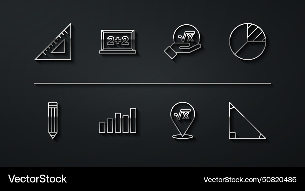 Set line triangular ruler pencil pie chart Vector Image