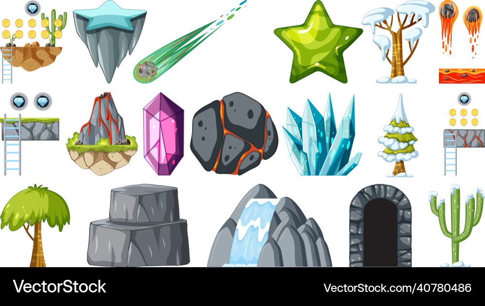 Set of isolated fantasy space game objects Set of isolated fantasy space game objects vector image