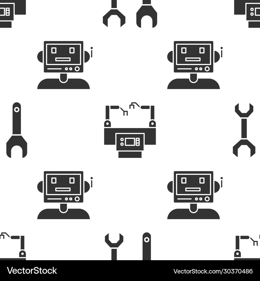 Set spanner assembly line and robot on seamless Set spanner assembly line and robot on seamless vector image