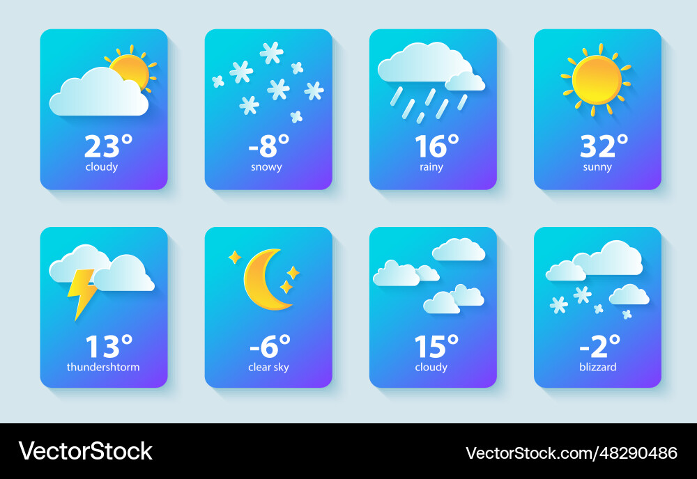 Set weather icon website or mobile app ui paper vector image