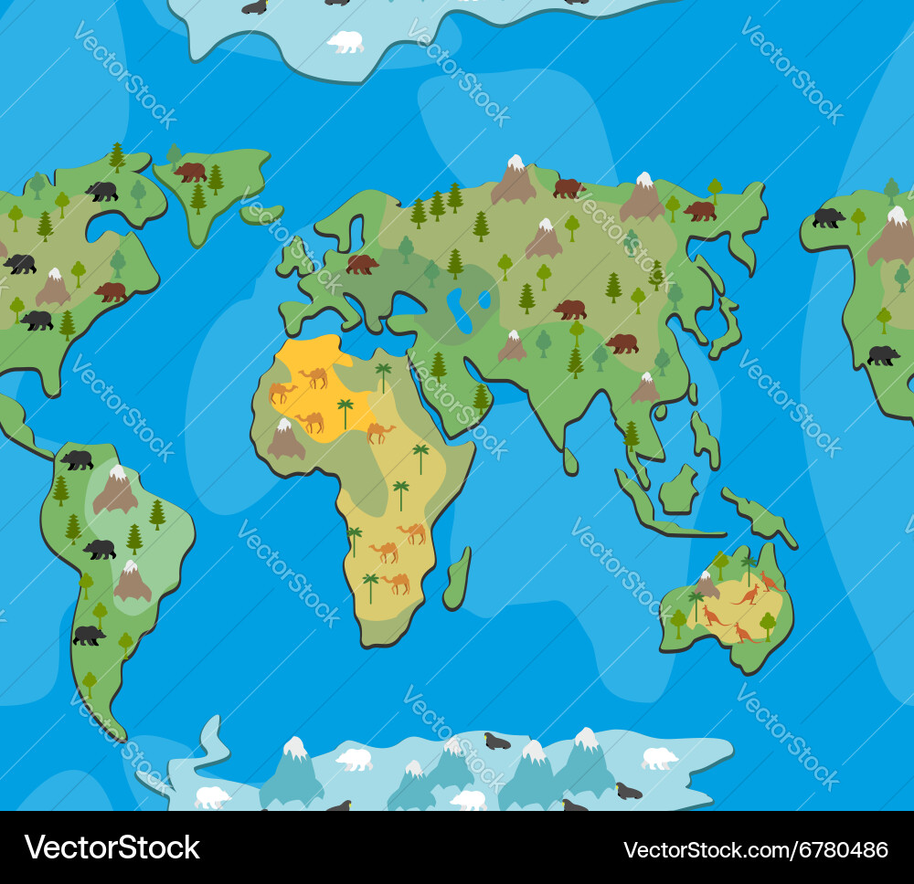 World map with animals and trees seamless pattern vector image