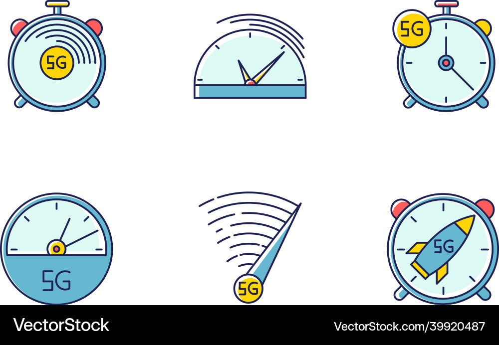 5g fast speed connection rgb color icons set Vector Image