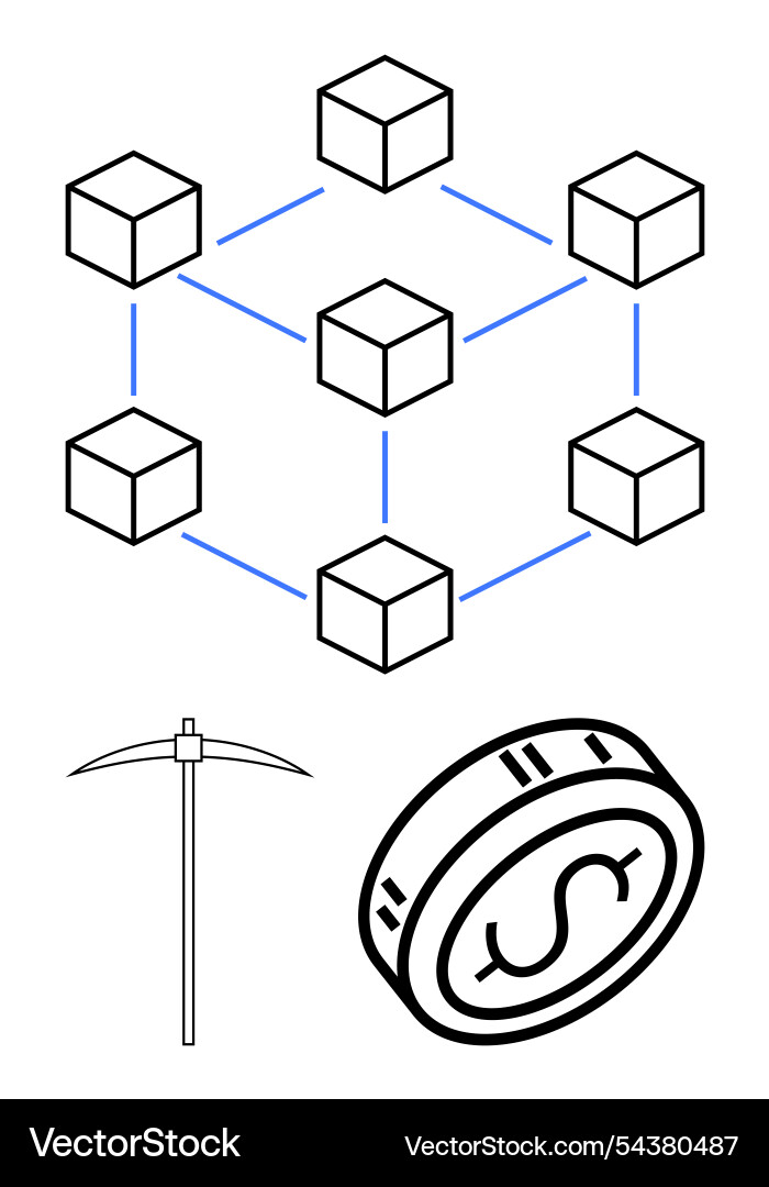 Blockchain network with interconnected nodes Blockchain network with interconnected nodes vector image