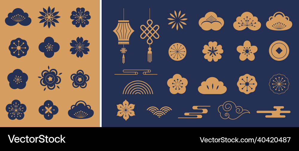 Chinesische traditionelle Ornamente Satz von Mondjahr Chinesische traditionelle Ornamente Satz von Mondjahr vektorbild
