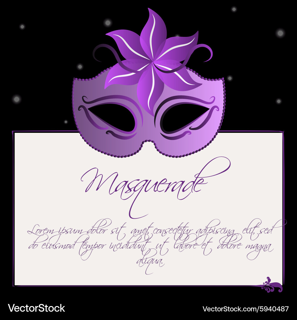 Colored background with text and a carnival mask Vector Image