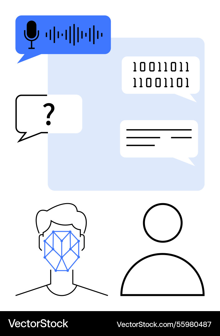 Concept of voice recognition ai chat and data Concept of voice recognition ai chat and data vector image