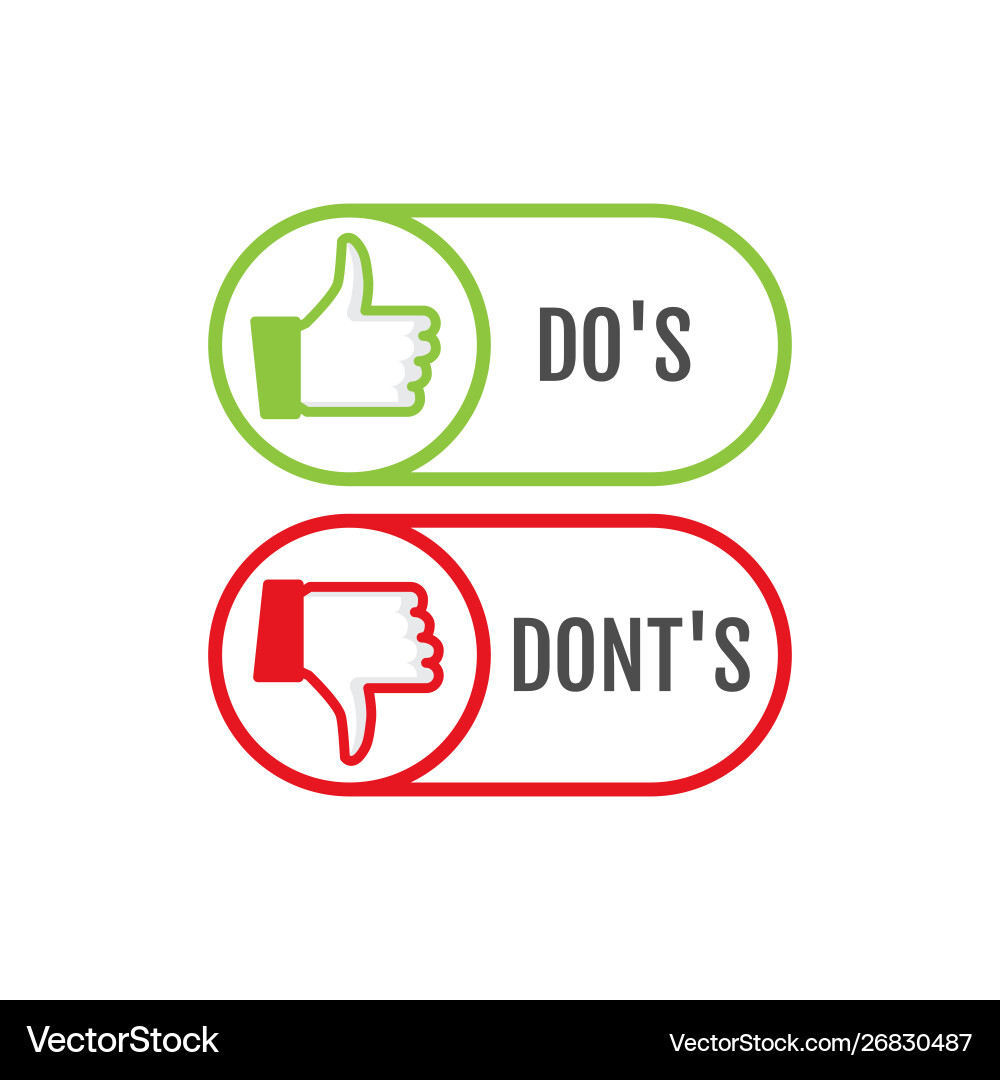 Dos and dont good bad icon check negative Dos and dont good bad icon check negative vector image