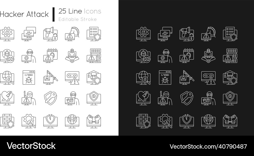 Hacker Attack Linear Icons - Dark Mode vector image