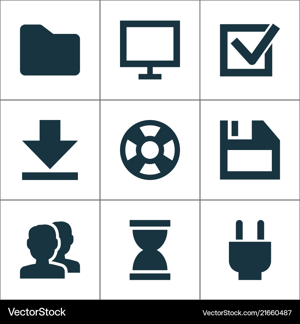 Interface icons set with task hourglass plug Vector Image