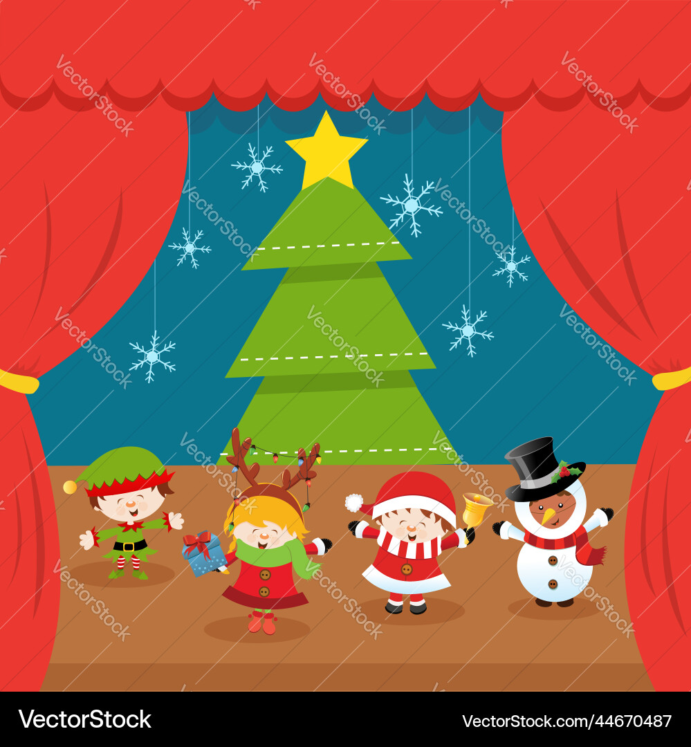 Kids christmas theater Kids christmas theater vector image