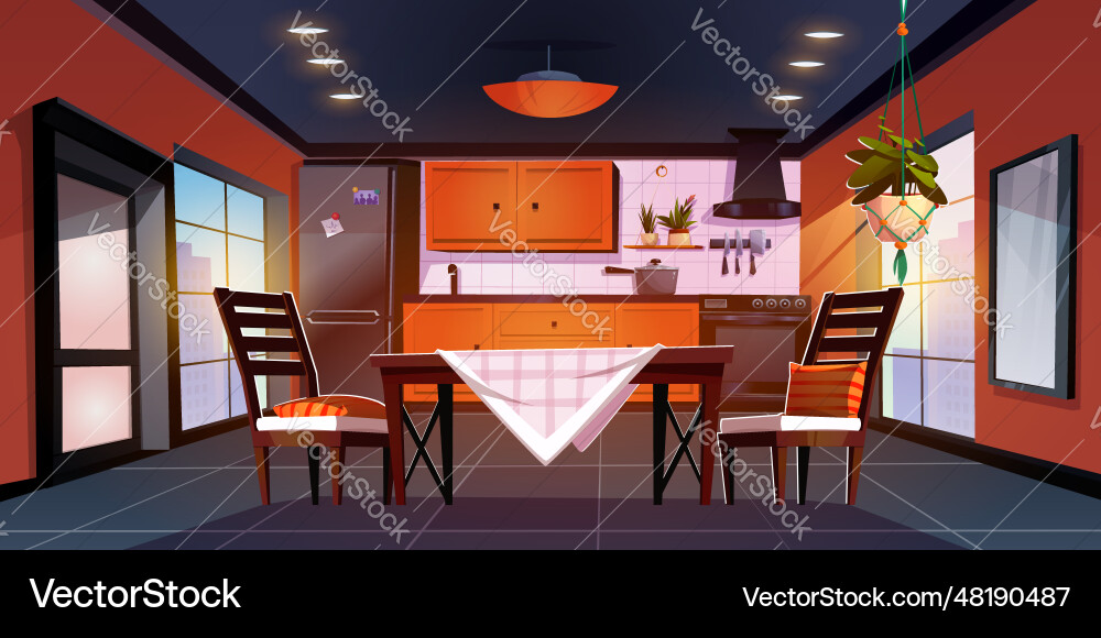 Kitchen interior with dining table Royalty Free Vector Image