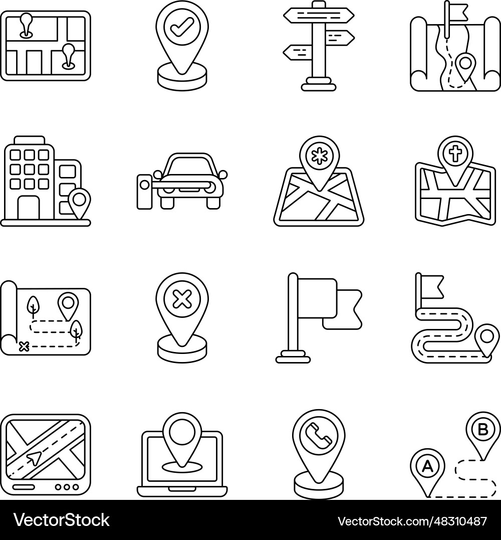 Pack of map and direction linear icons vector image